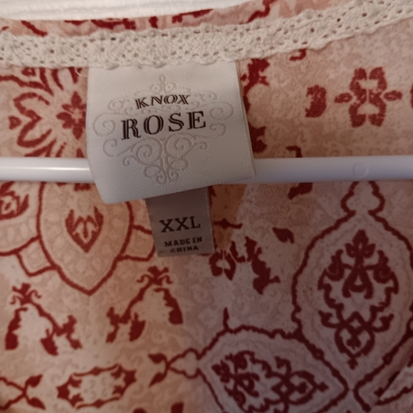 Knox Rose Burgundy Mix Boho Print Semi Sheer Ruffled 3/4 Sleeve & Tiered Hem XXL - Picture 4 of 8